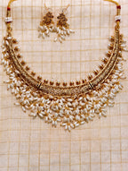 Ethnic Pearl Drop Brass Necklace Set| GJNS050