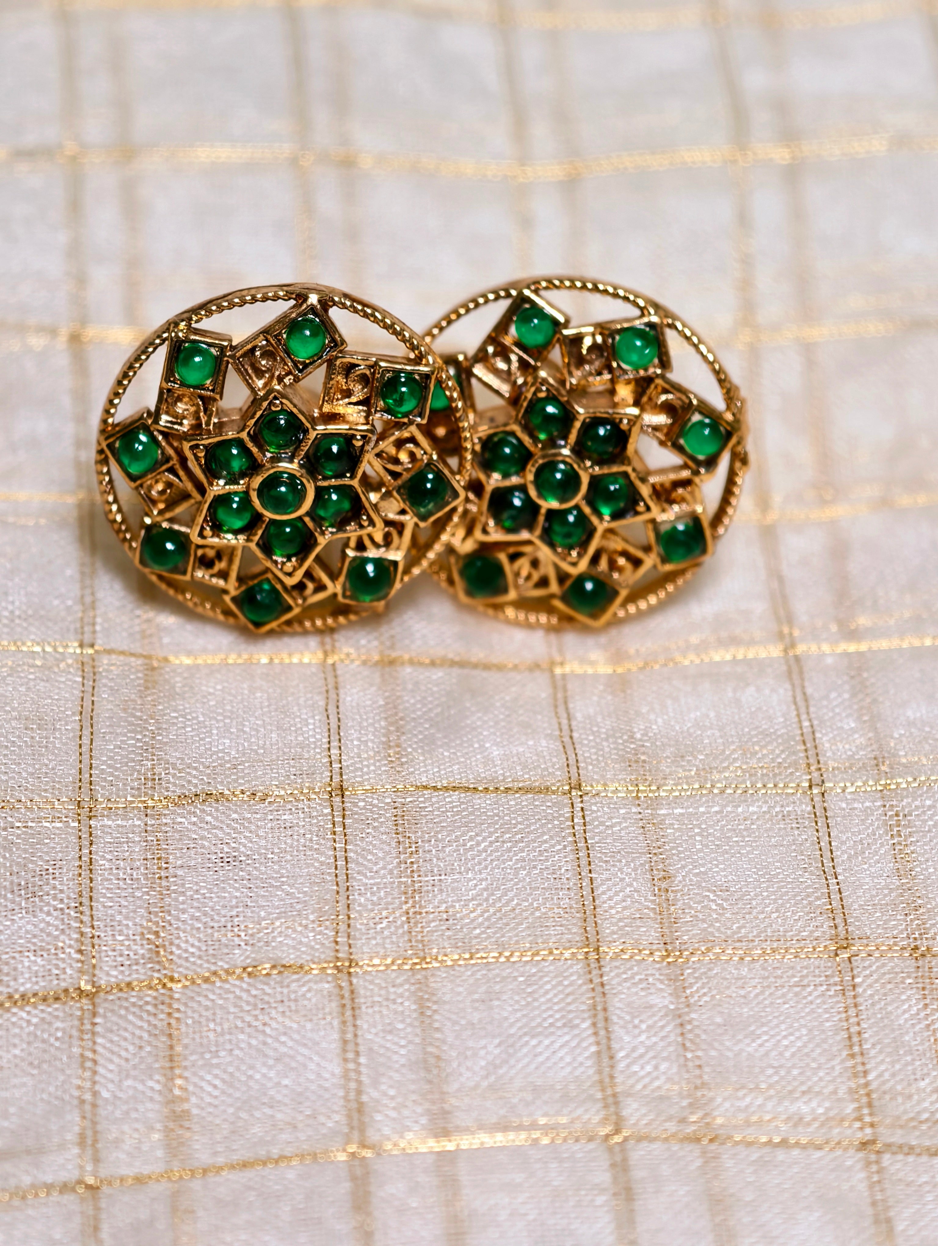 Green stone antique necklace set | GJNS049