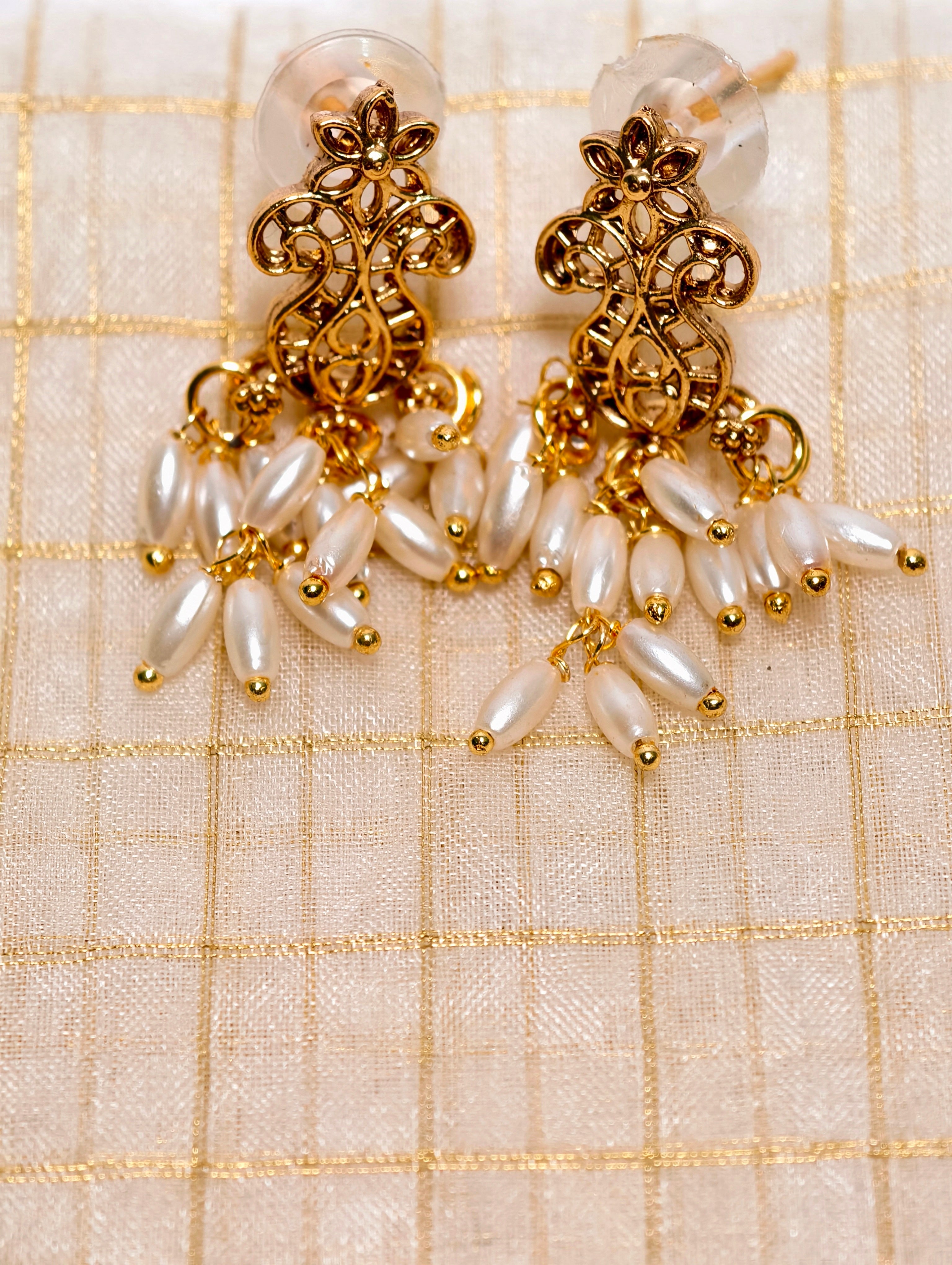 Ethnic Pearl Drop Brass Necklace Set| GJNS050